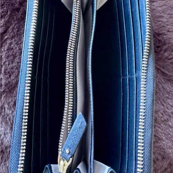 Tumi Black Zip Around Wallet with Gold Accent - Picture 2 of 6